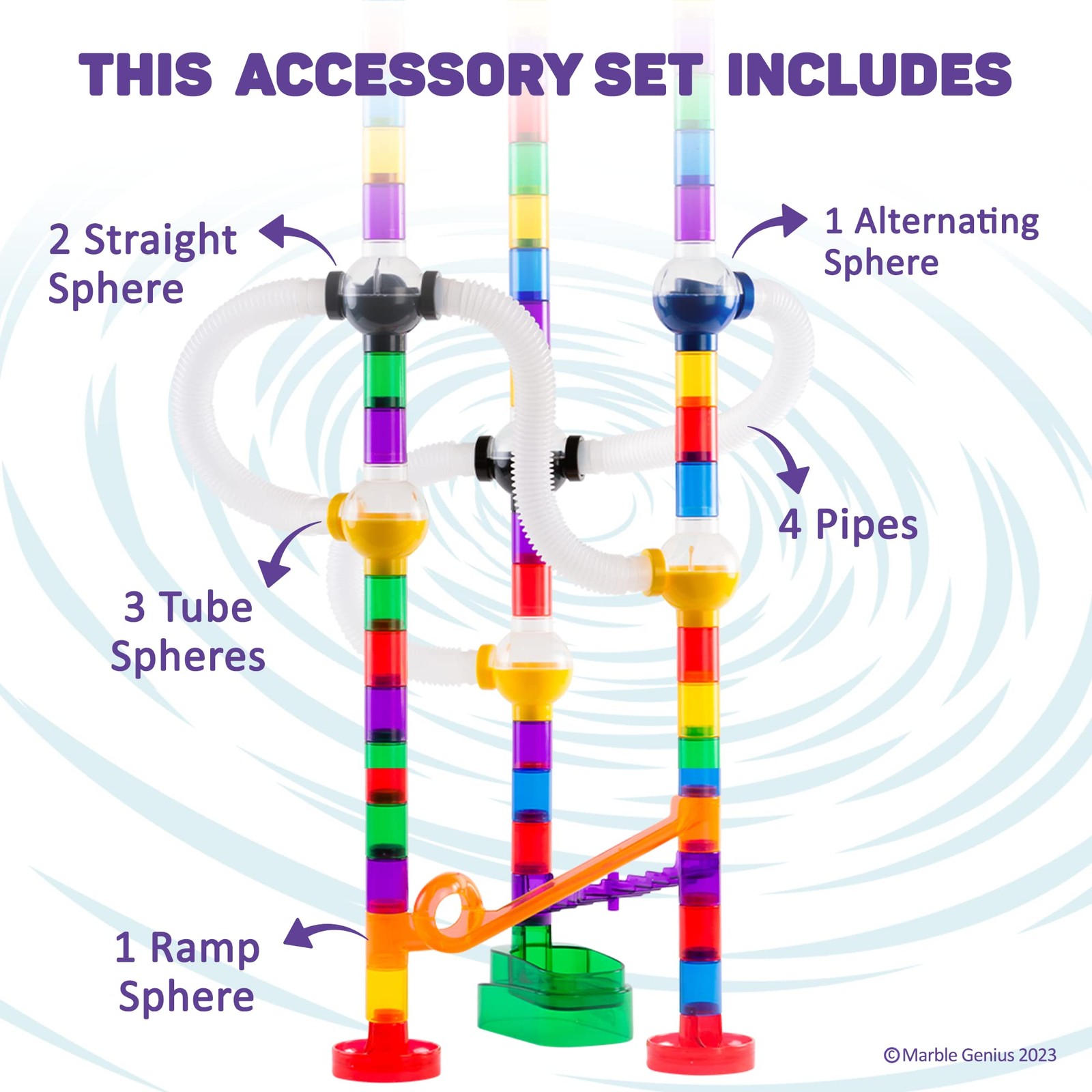 Marble Genius Run Pipe & Sphere Accessory Add-on Set – 10, Multicolor