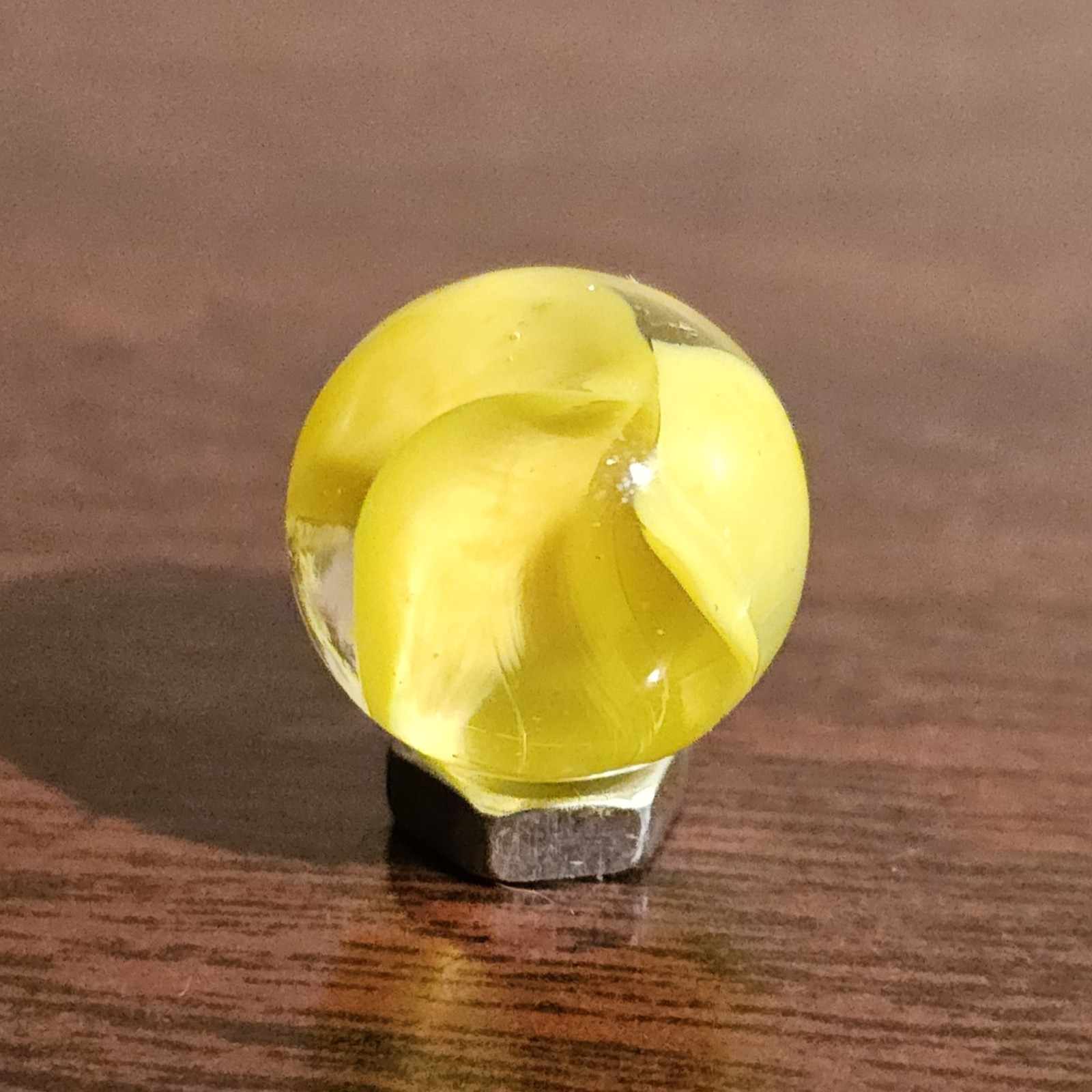 Vintage C. E. Bogard Yellow Hybrid Cats Eye Magnesium Glow Clear .593 Marble