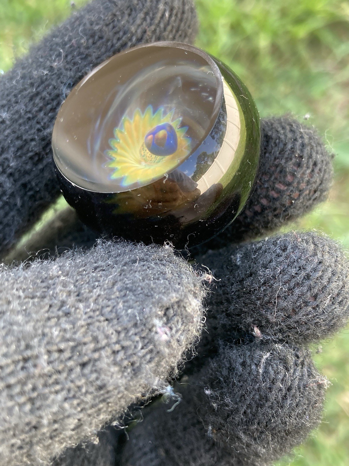 Glass Boro Space Marble 33mm W/ Opal Stone Hand Made Art W/ Faceted ￼Sculpture