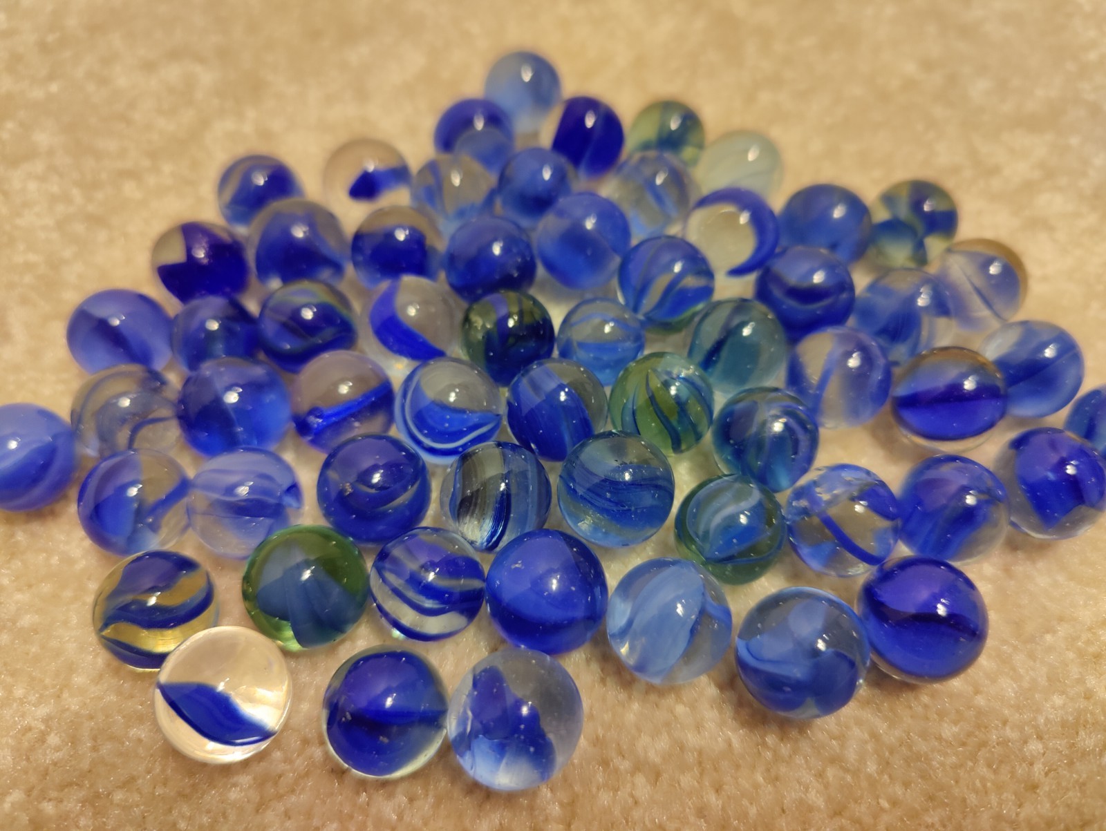 Dark Blue Cats Eye Shooter/ Swirl Lot of 60 Marbles Vtg