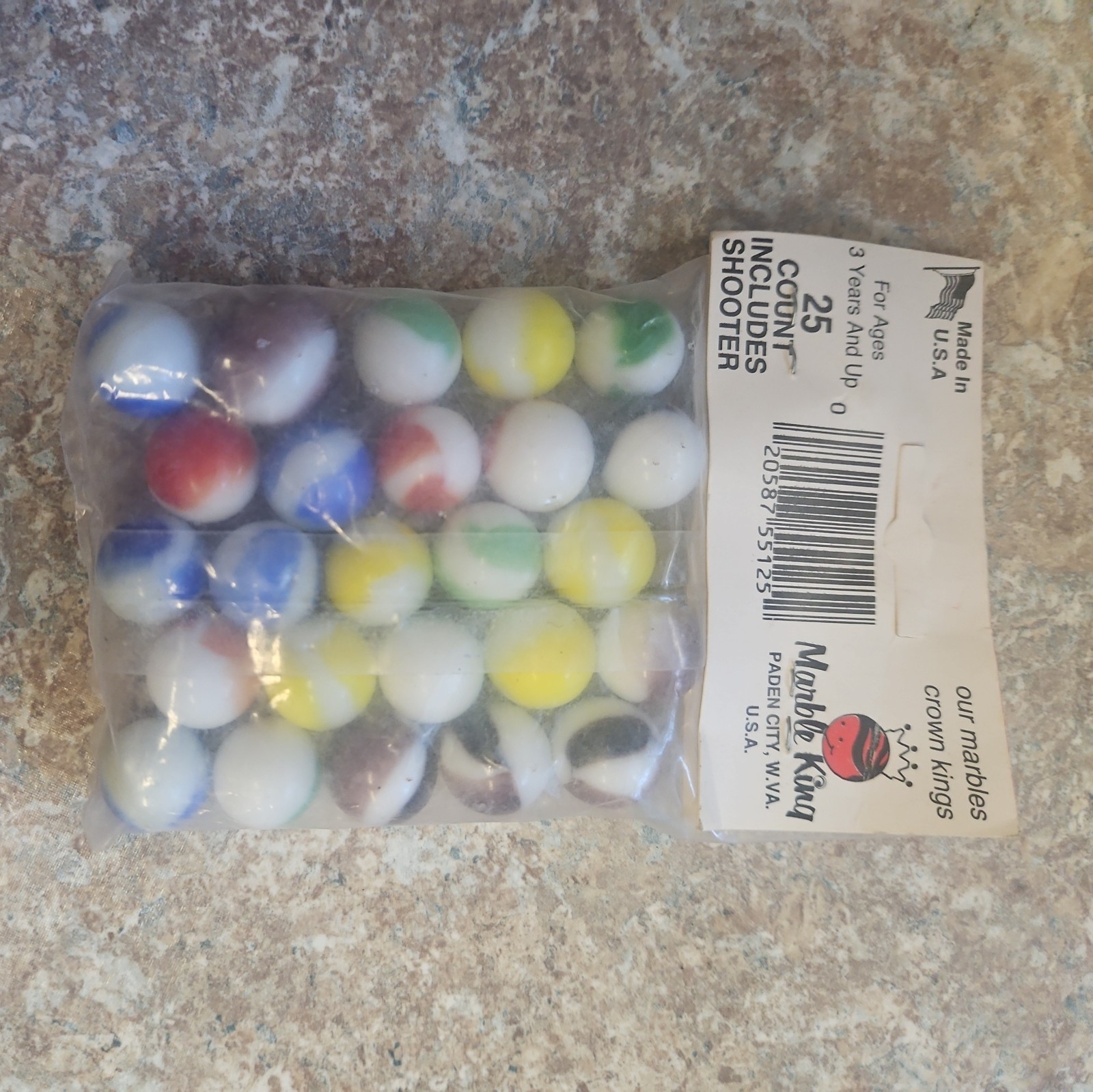 Marble King New bag 25 count with 1 Shooter American Made Glass Marbles Vintage