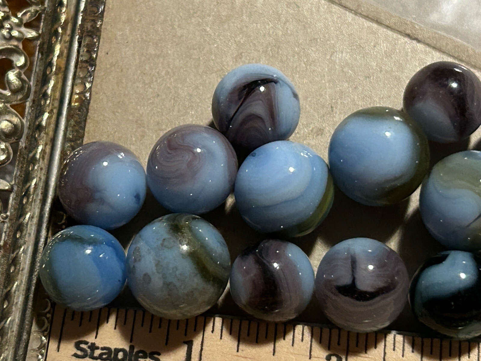 Vintage Marbles Lot Of 25 Blue Greens Purple Grays Swirl Lot 360