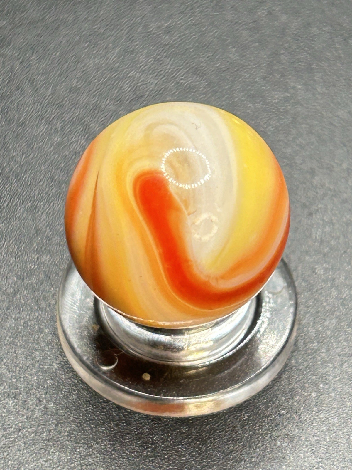 Vintage Akro Hybrid Popeye Marble Red & Yellow Orange 0.669”