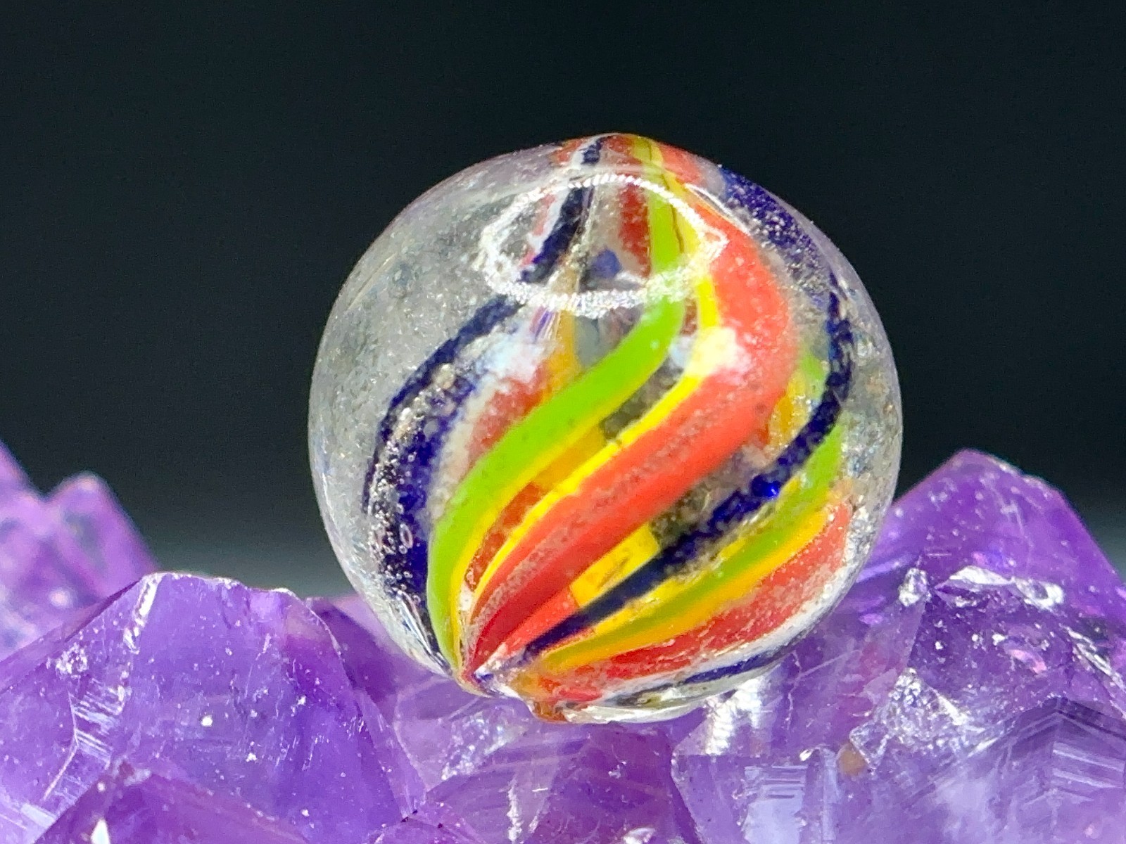 VIBRANT Vintage Antique Handmade German Marble – Ribbon Core – .65″ Polished!