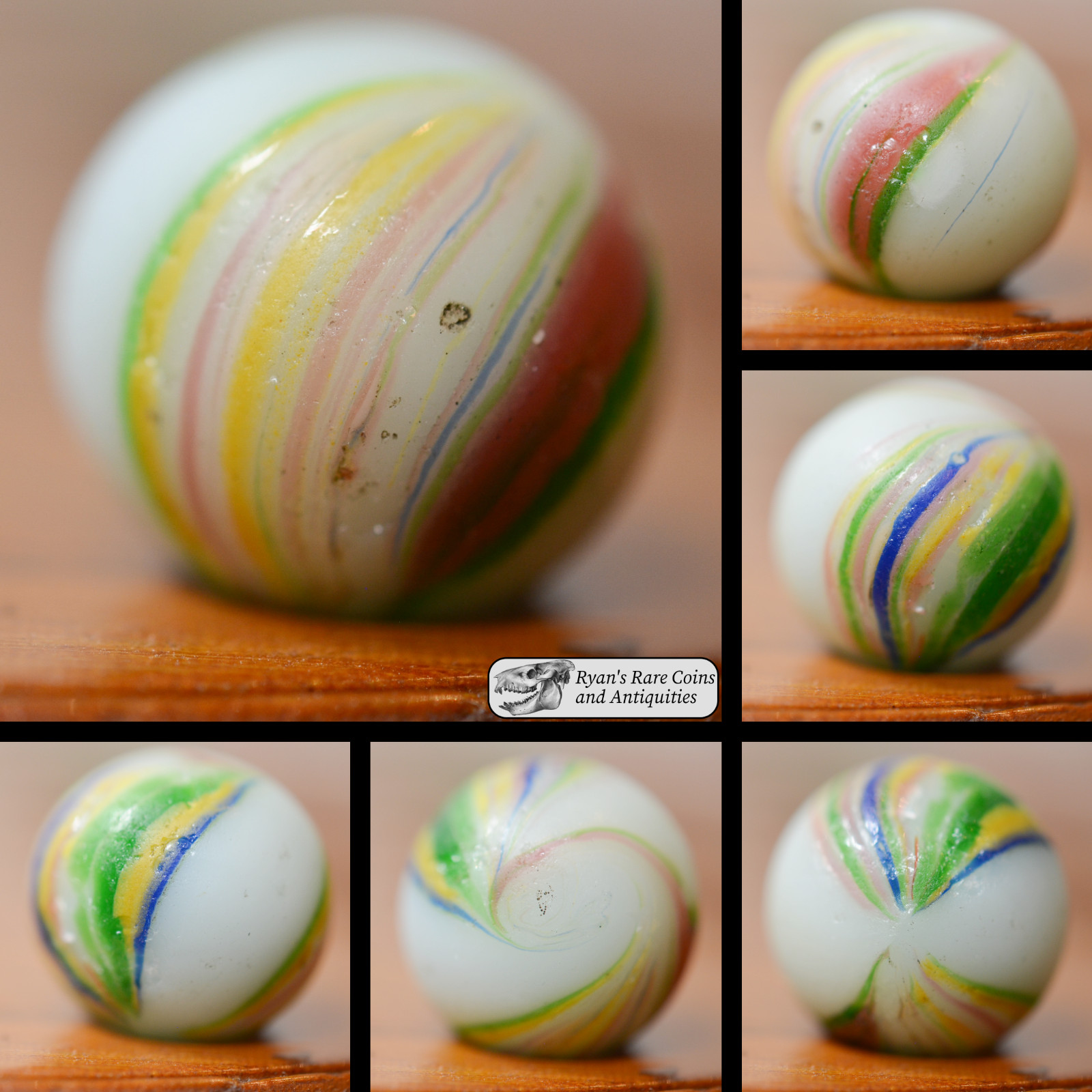 Handmade Multicolor Banded Opaque Marble, 11/16 inch, Good, Germay, S1509