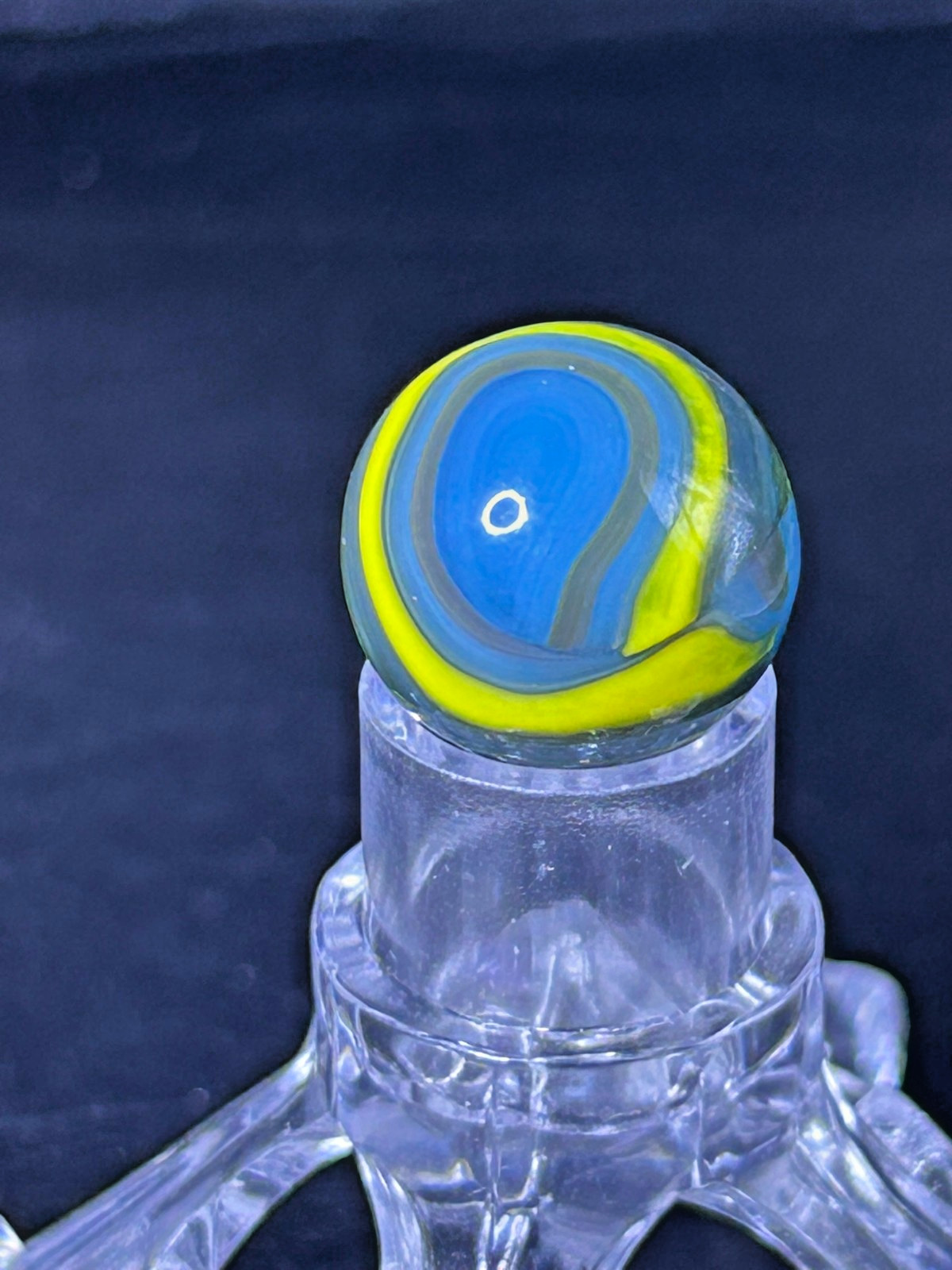 Vintage Christensen Agate (CAC) Swirl Marble, Blue/Yellow, .64″, Mint, #C3