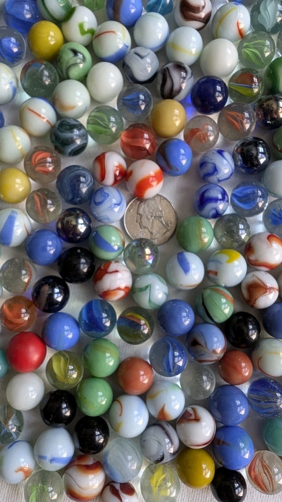Vintage Marble Lot w Glass Jar Mixed Swirls Glow Ribbon Shooter Marbles +Bonus