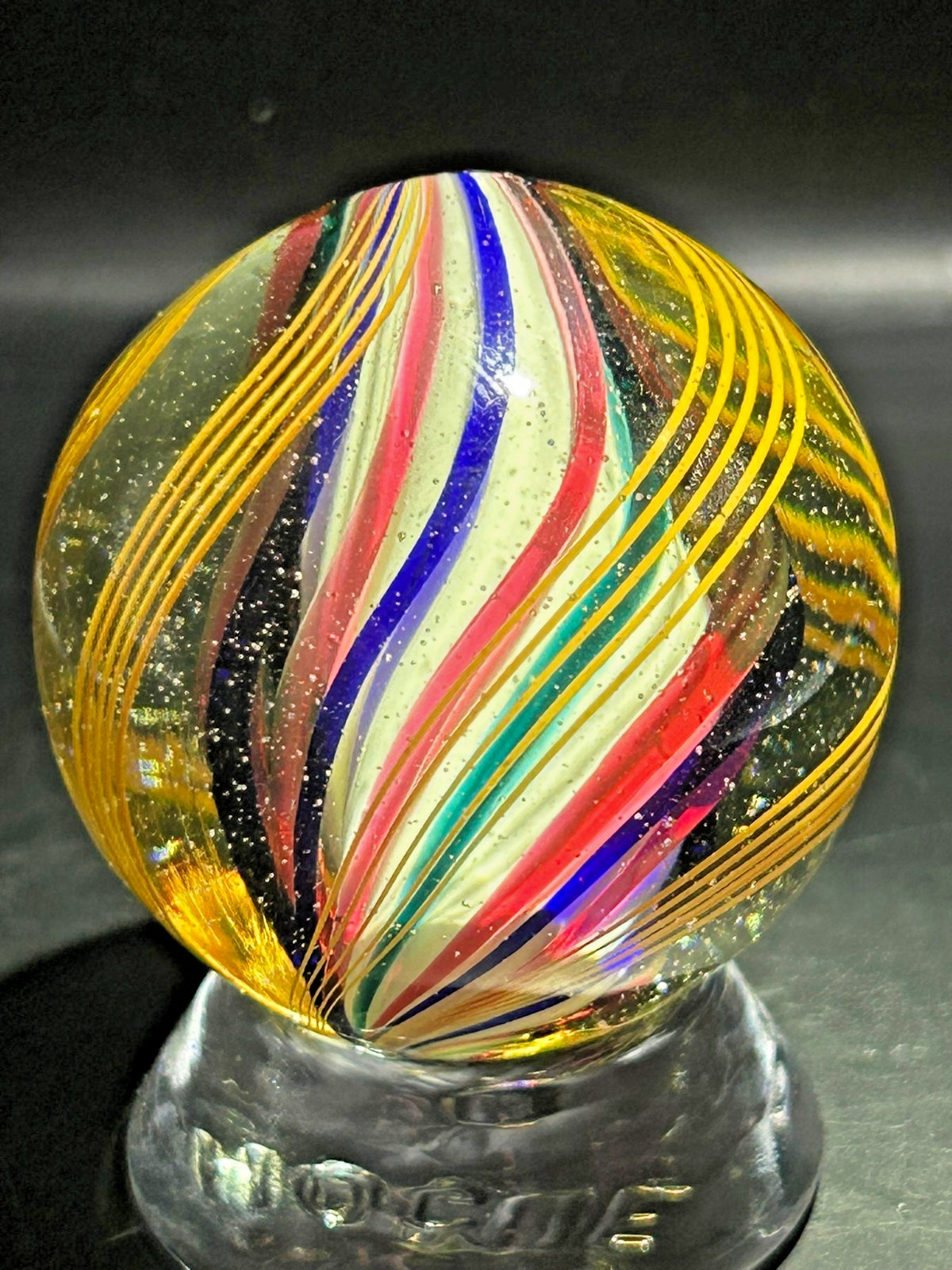 Antique German Solid Core Latticino Swirl Marble 1-55/64″ Mint E3.13