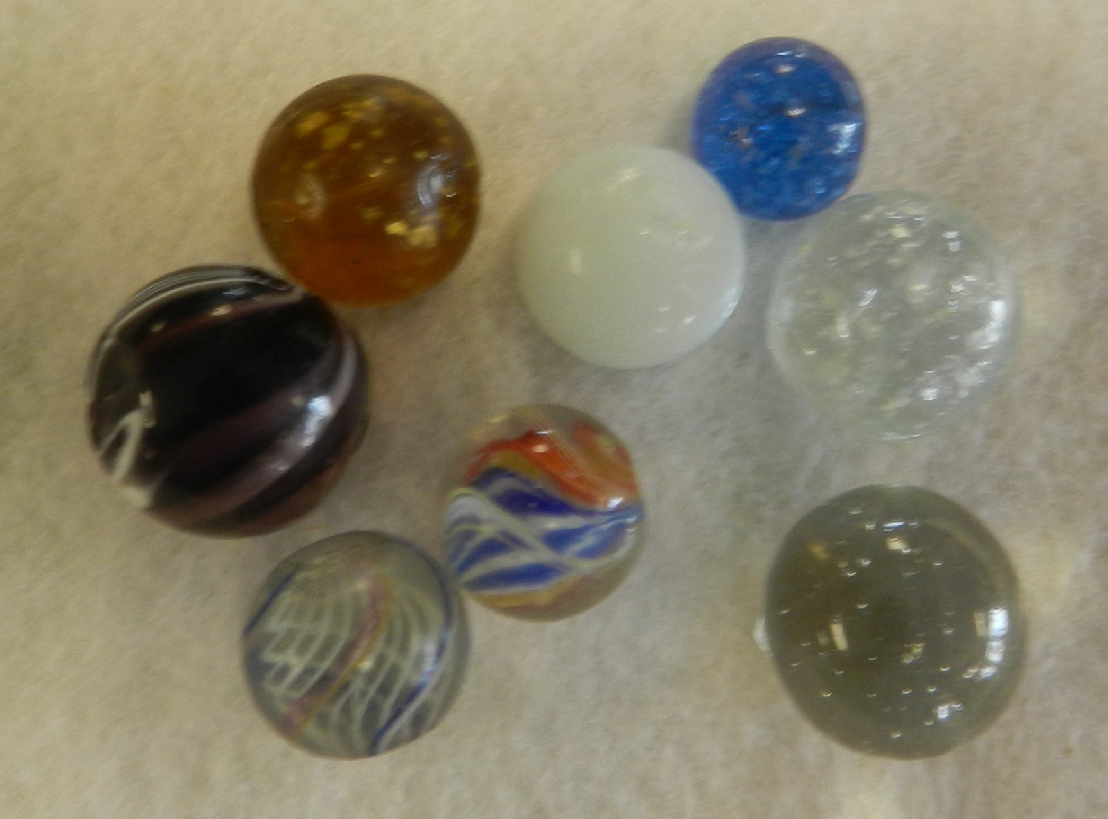 #19941m Vintage Group or Lot of 8 German Handmade Marbles .50 to .70 Inches