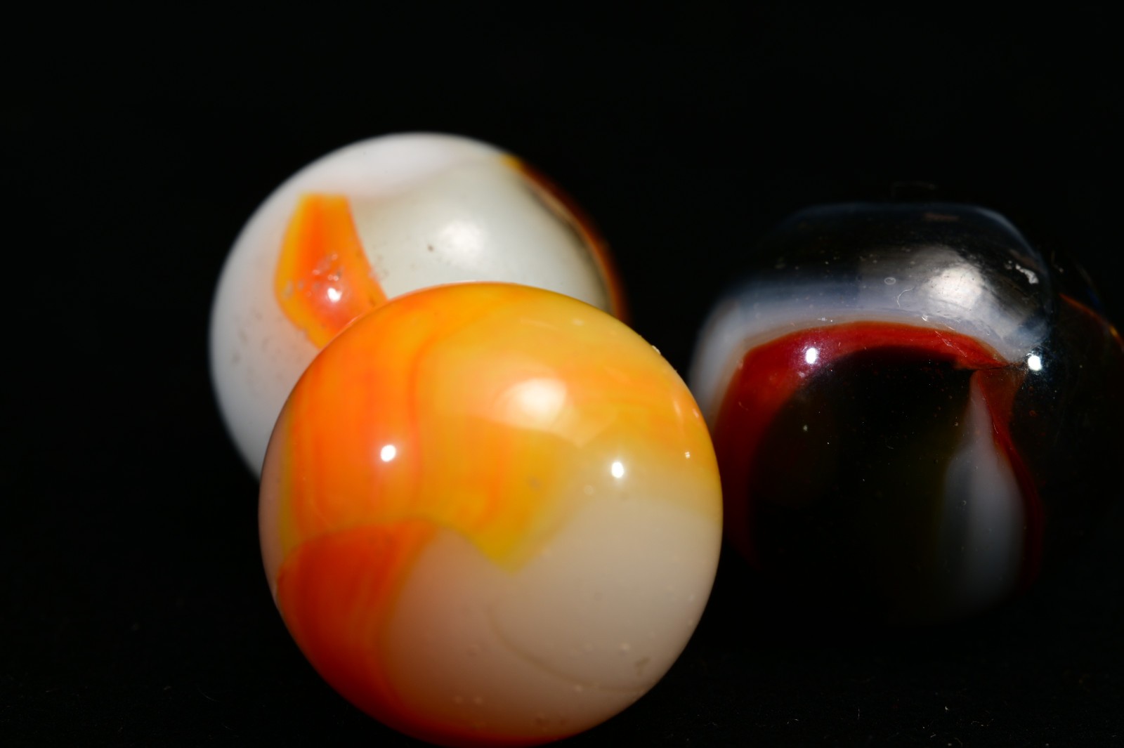 3 Vintage Peltier Rainbo Marbles Funky Colours Classic Styles, Multi-Mix 19/32”