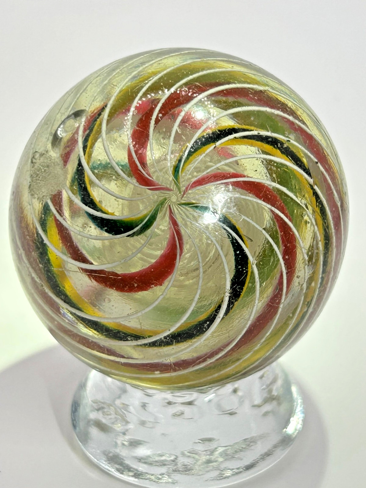 German 3-STAGE Latticino Core, Ribbon & Latticino Swirl Marble 2-11/64″ Mint-