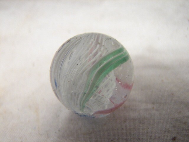 Vintage Hand Made Caged Swirl Latticino Marble Blue Pink Green Toy Game F