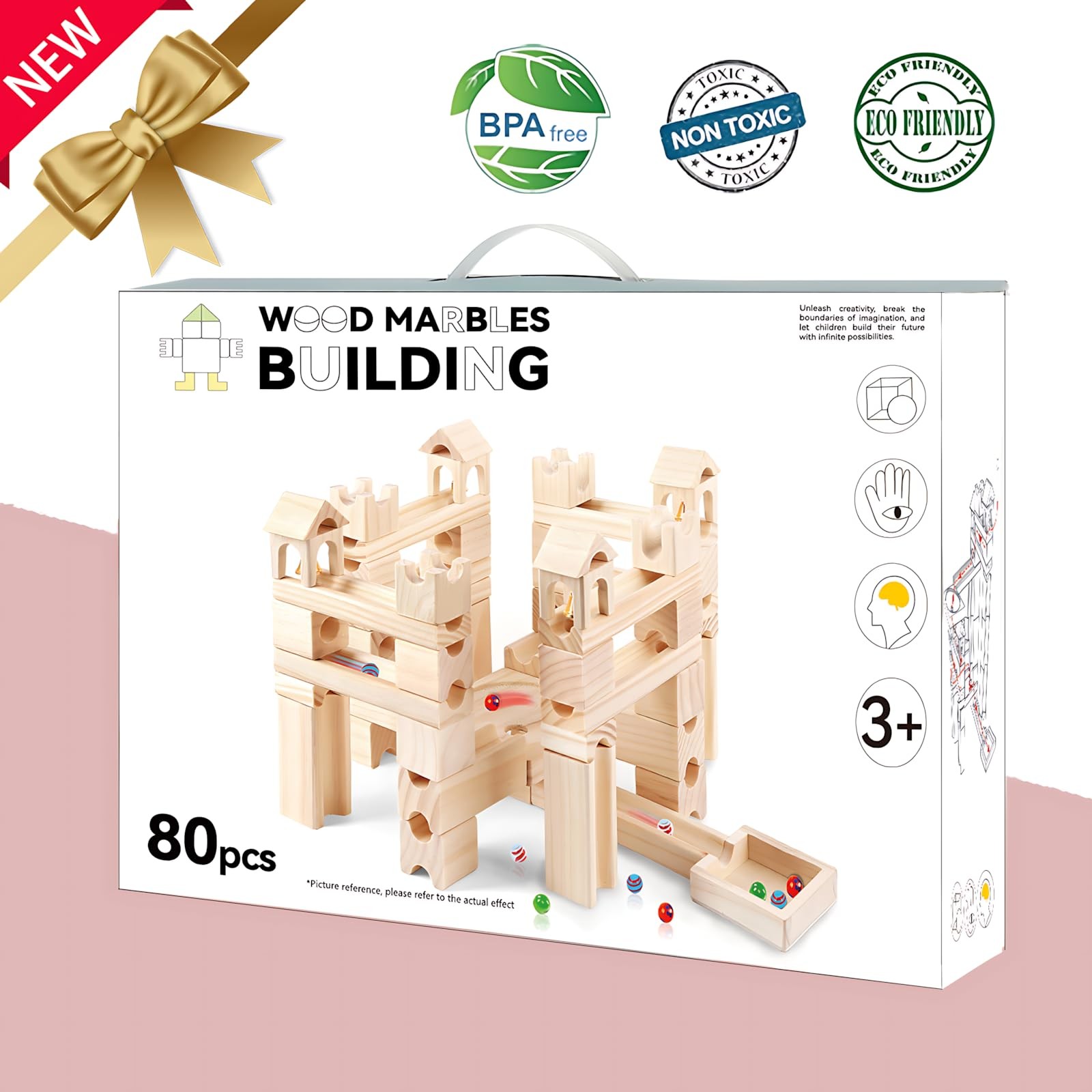Wooden Marble Run for Kids Ages 4-8 – 80 Pieces Rush 80 Pieces, 80 Pcs