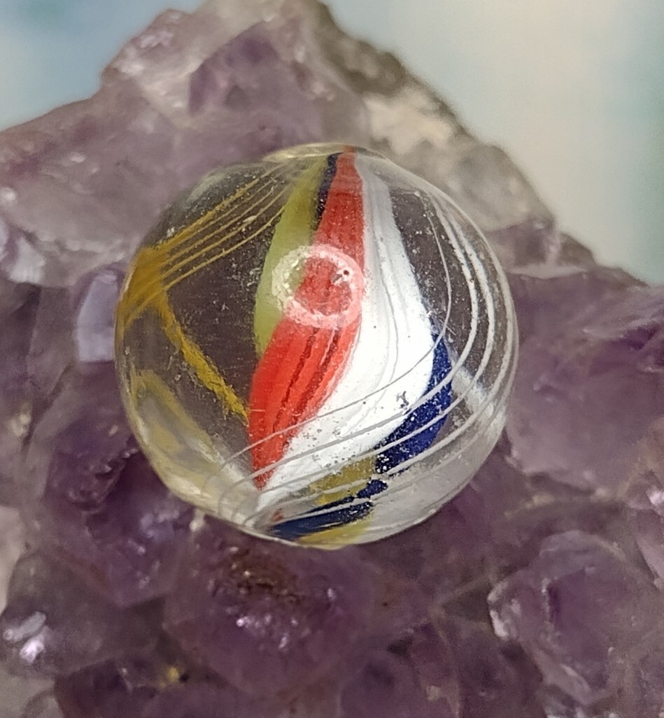 RARE ✨Red – Double Ribbon Core Swirl Glass Handmade .63″ VINTAGE German Marbles