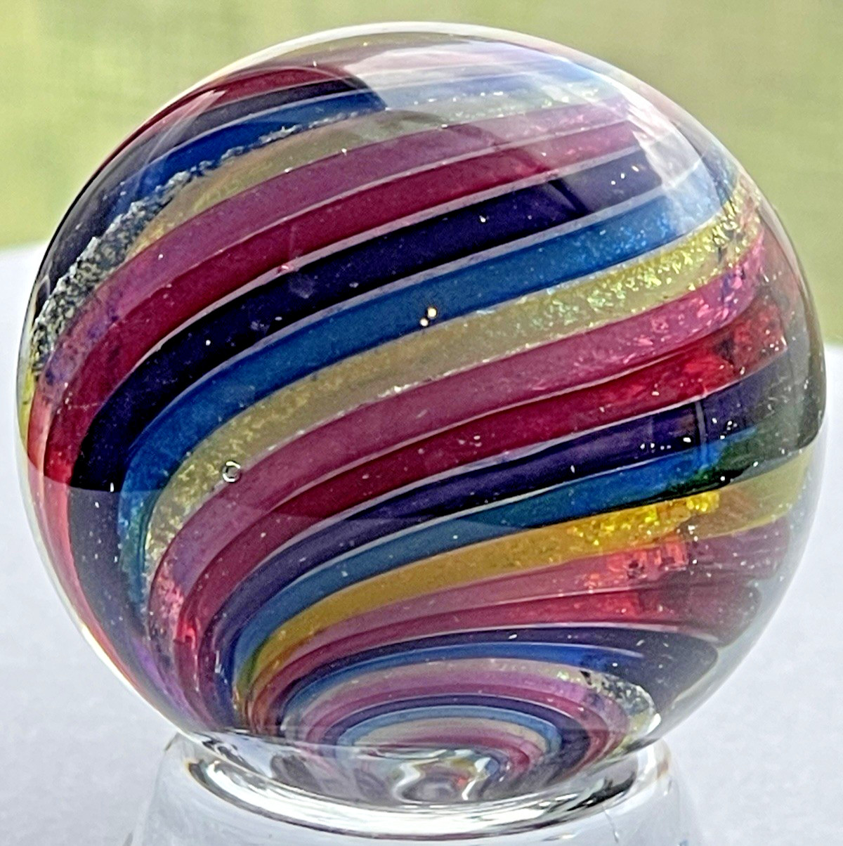2016 EDDIE SEESE MARBLE HANDMADE SIGNED GLASS ART 1.47″ DICHROIC SWIRLS BEAUTFUL