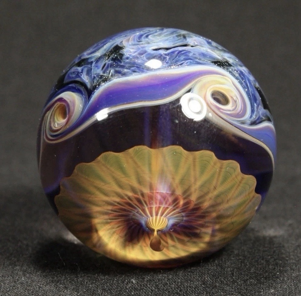 Juba Glass Handmade Lampwork Marble 24k Gold And Silver Fumacello Spiral 1.40