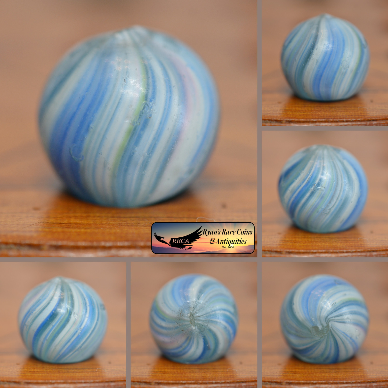 Handmade Light Blue Onionskin Marble, 9/16 in, Near Mint, 1860-1920, S1551