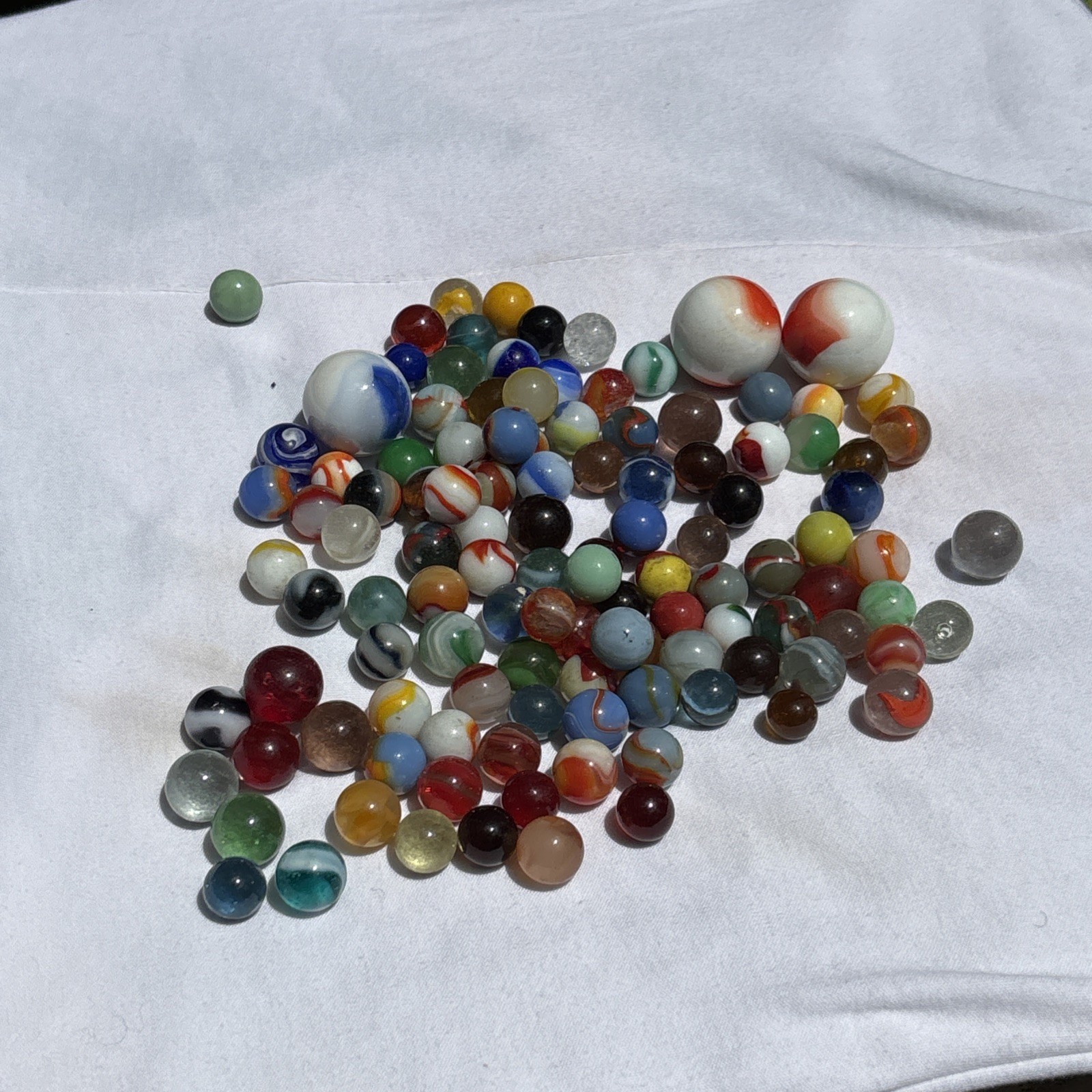 Original Lot Antique Vintage Old Marbles Swirl Blue Green Orange Clear Glass