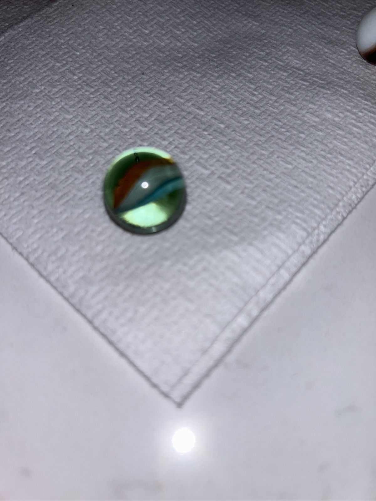 VTG Marble ~ German Ribbon Core~ Red White Blue ~ Green Glass Marble