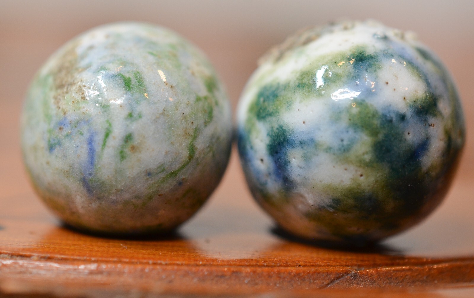 Pair of Crockery Marbles, Handmade 3/4 inches, Mint, 1860-1920, Germany, S1487