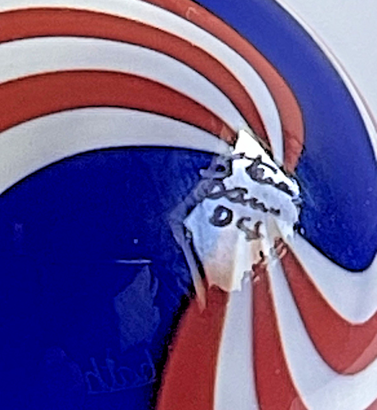 04 STEVE DAVIS SIGNED MARBLE HANDMADE GLASS ART RED WHITE & BLUE PATRIOTIC SWIRL
