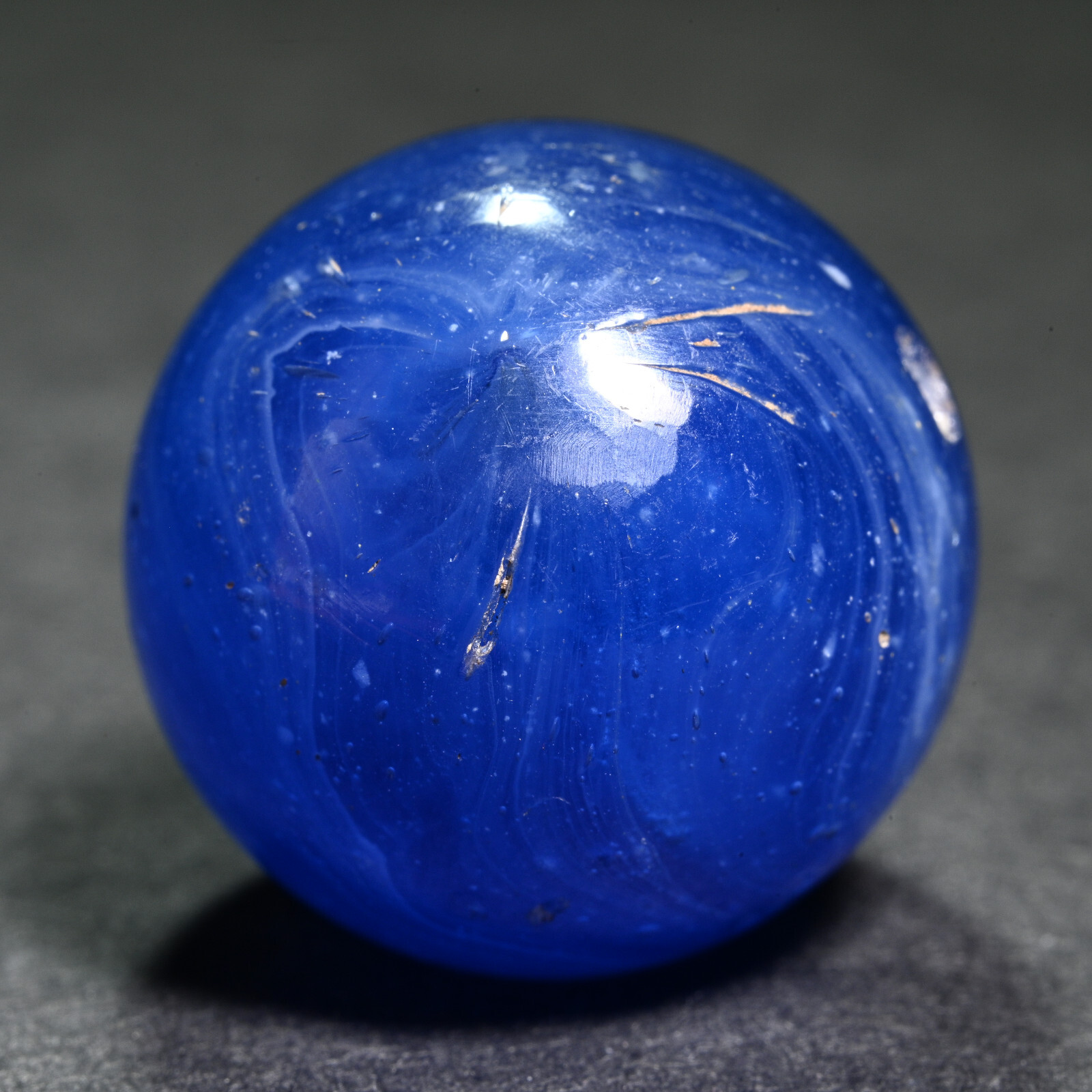 Greiner Antique German Handmade Marble Early 1860s Bubbly Blue 21.4mm 13/16”
