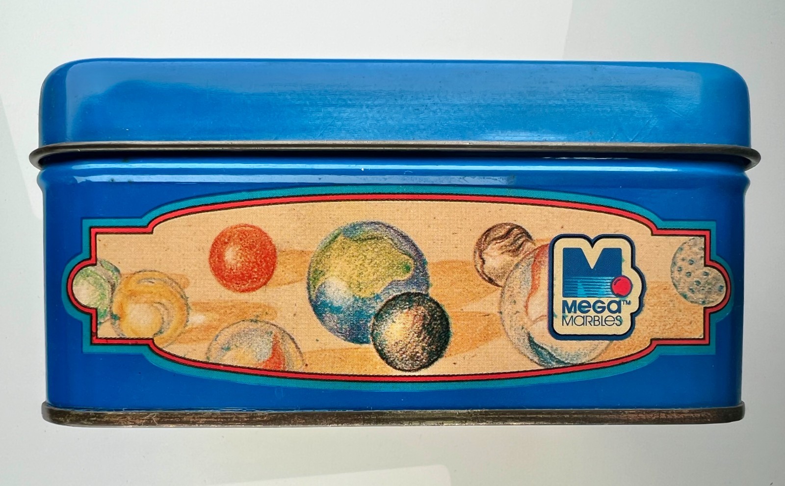 Vacor Mega Marbles Classic Collectible Tin Box Vintage Blue Empty Storage Marble