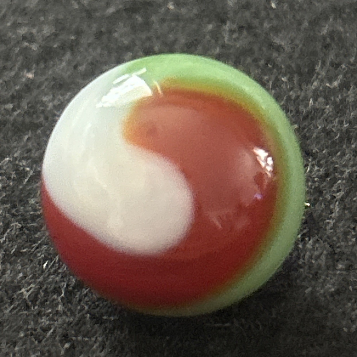 Akro Agate Red White & Green Corkscrew Marble .56” Mint