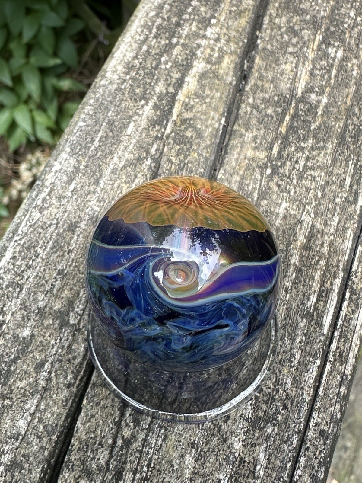 Juba Glass Handmade Lampwork Marble 24k Gold And Silver Fumacello Spiral 1.40