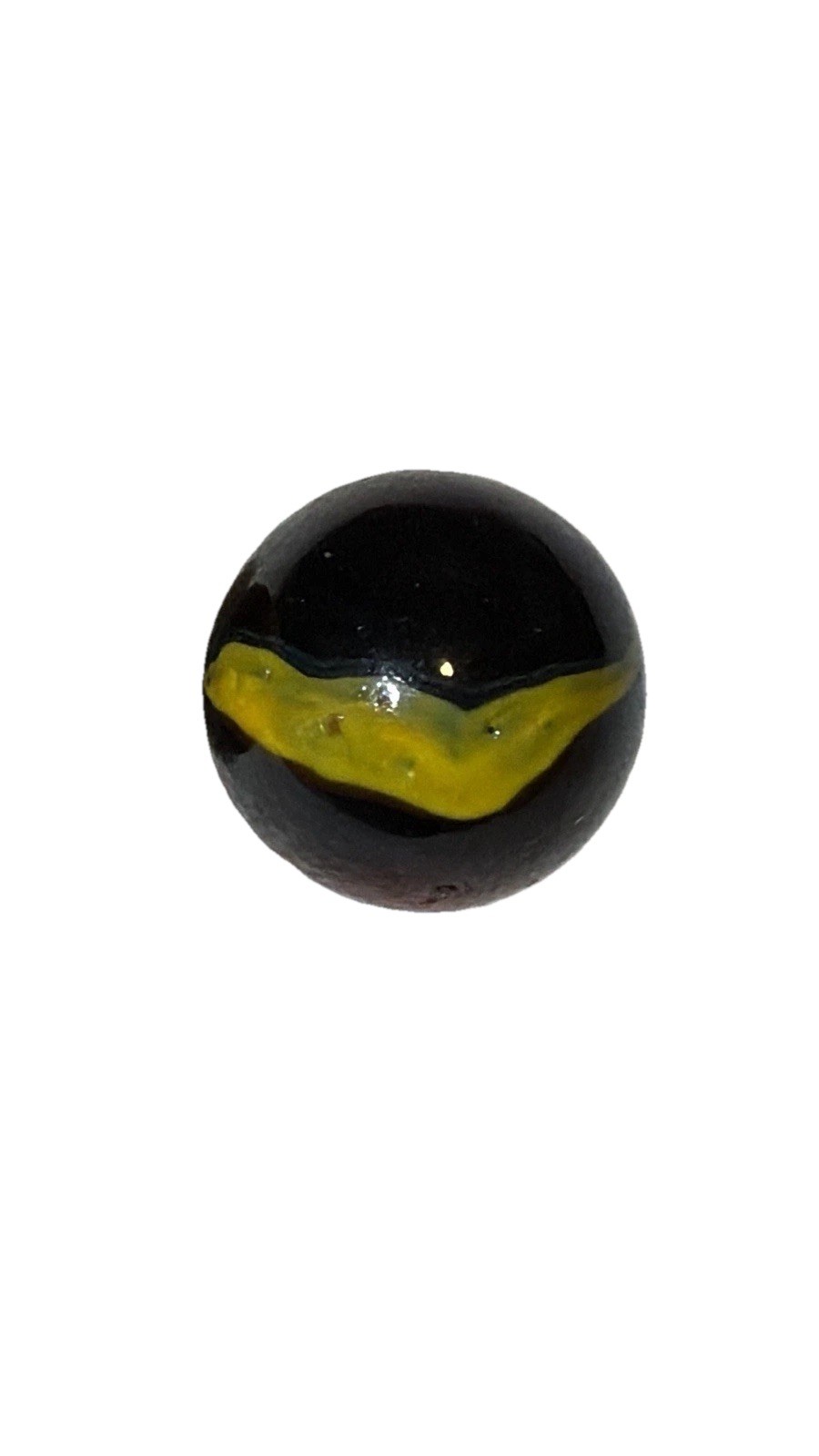Lot of 3 Vintage US Glass Swirl Marbles Black Red Yellow Fire Polished 1 Inch