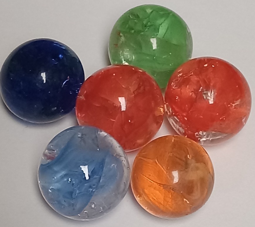 6 Vintage Crackle Glass Vitro Marble King Orange Blue Green ⭐Tinted Peach Cobalt