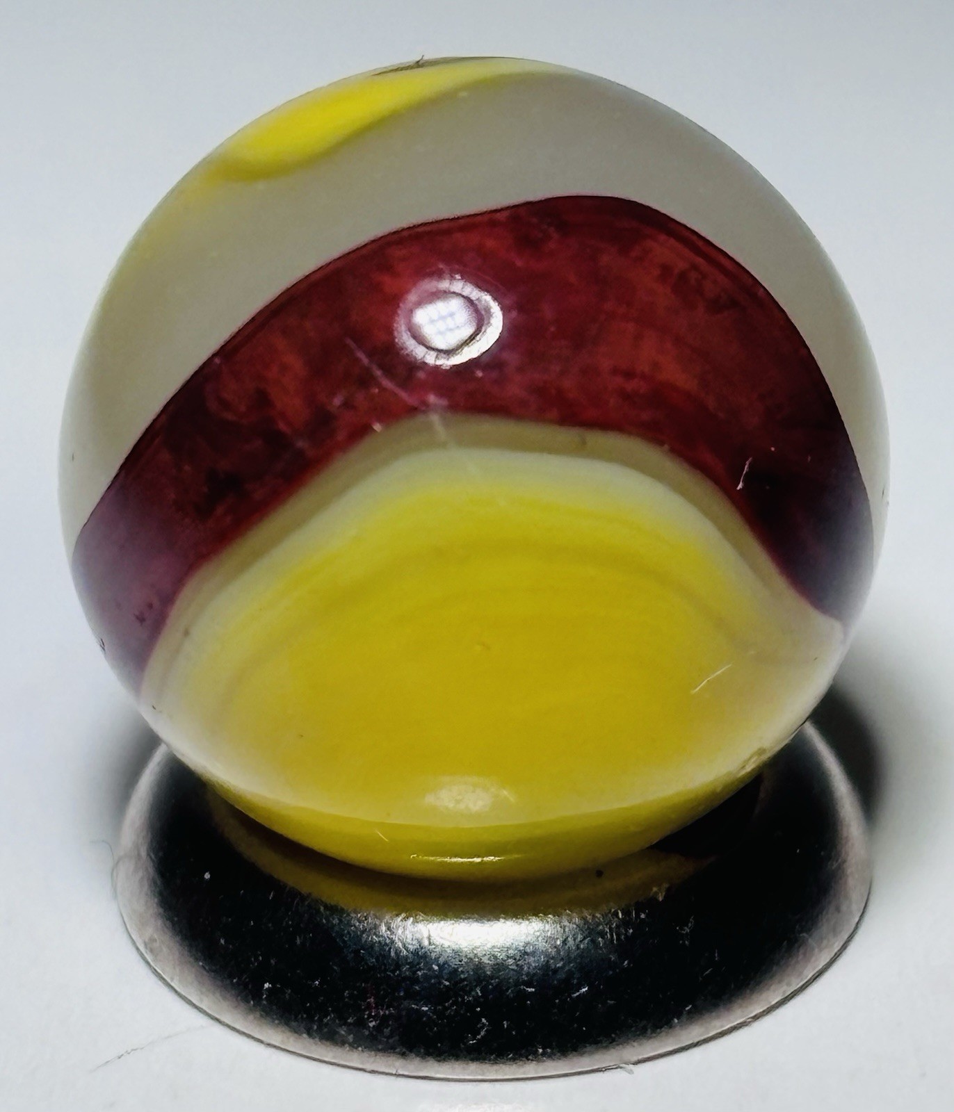 Vintage Akro Agate EggYolk OXblood Swirl Marble .61” In Wet Mint Condition