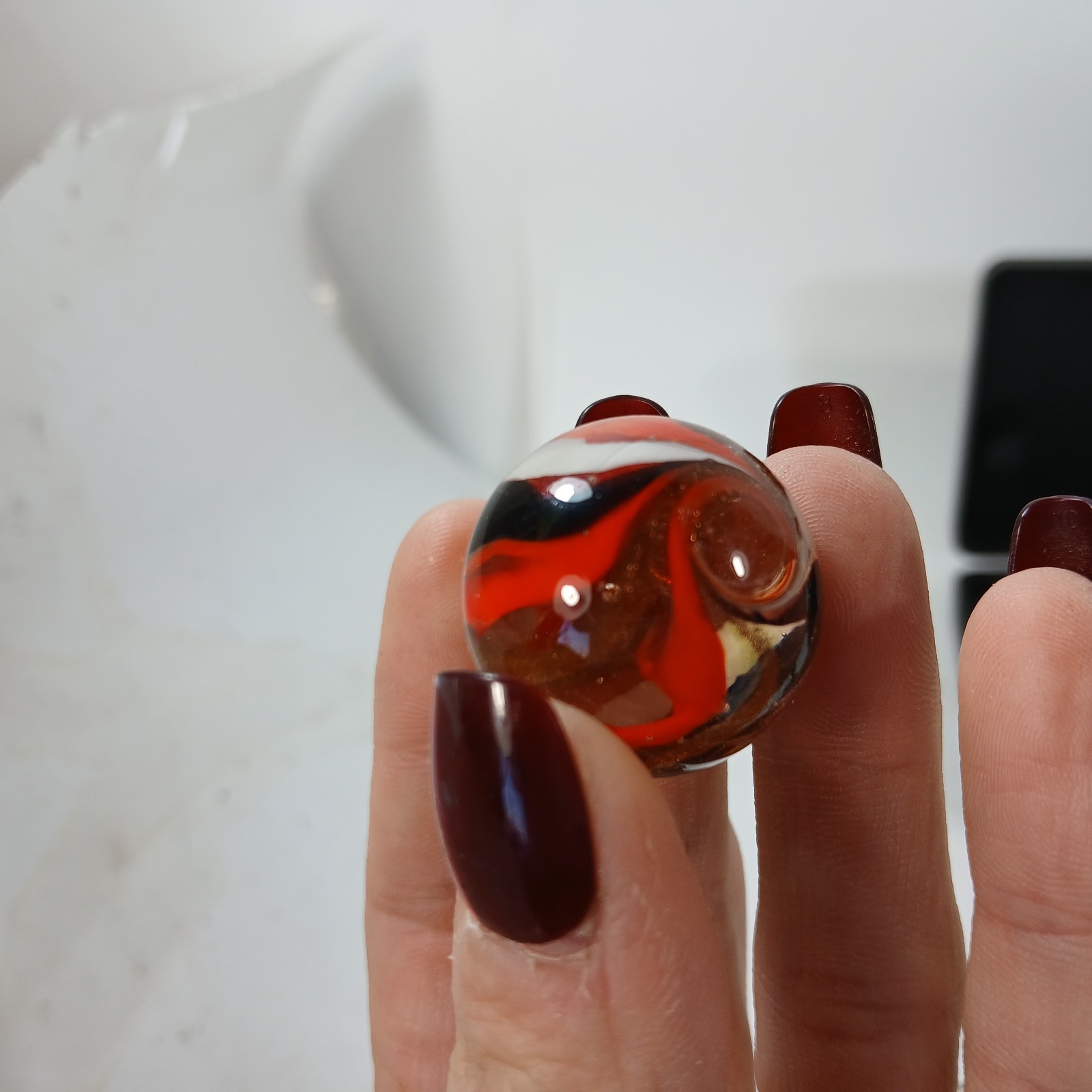 Red White Black Gold banded swirl 1″ Shooter Hot House? Glass Marble Lampwork