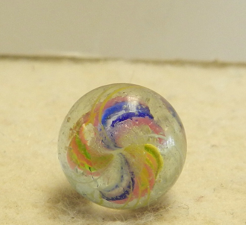#13889m Peewee .48 Inches Vintage German Handmade Divided Ribbon Swirl Marble