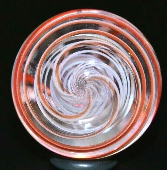 JODY FINE GLASS MARBLE/1.329″-WHITE & TRANS.PINK LATTICINIO TORNADO PEPPERMINT-