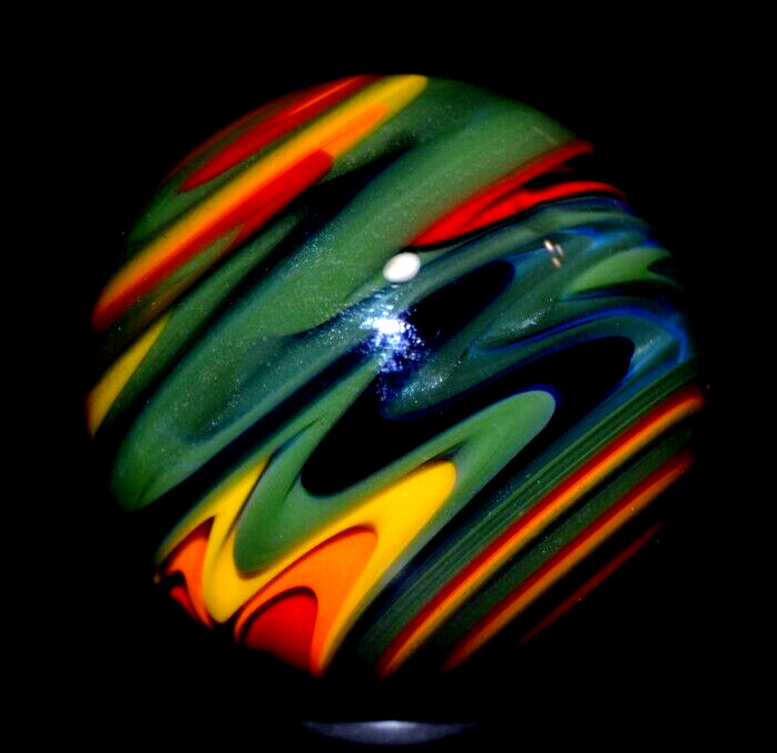 JAY SLACK GLAS MARBLE/1.510″-LUCKY STRIPE WIG-WAG SPLENDOR-AVOCADO,ORANGE, LIME+