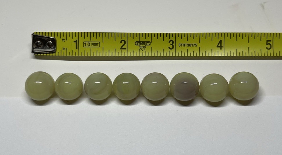 Burmese Glass Marbles Lot of 8- VTG – Glows Under Black light -5/8” Size