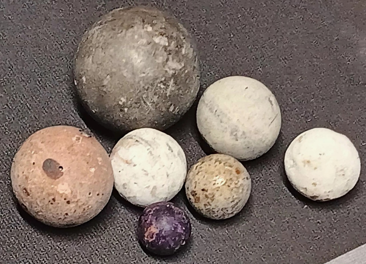 Lot 7 Vintage Clay Rock MARBLES 1 Very LARGE 1 Very SMALL Many Irregular