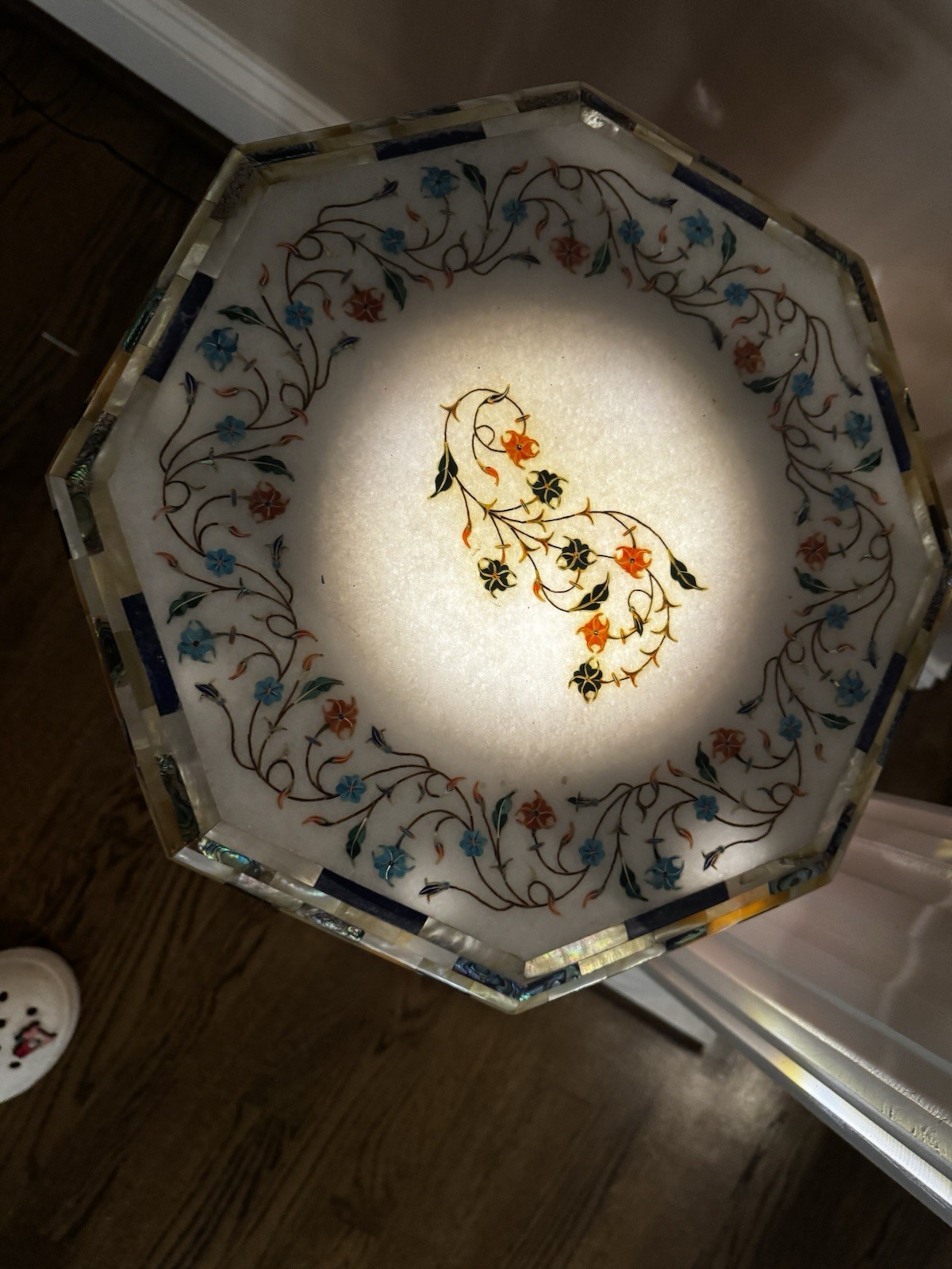 Hand Carved Agra Marble Inlay Table Top Marble Called White Makrana Marble