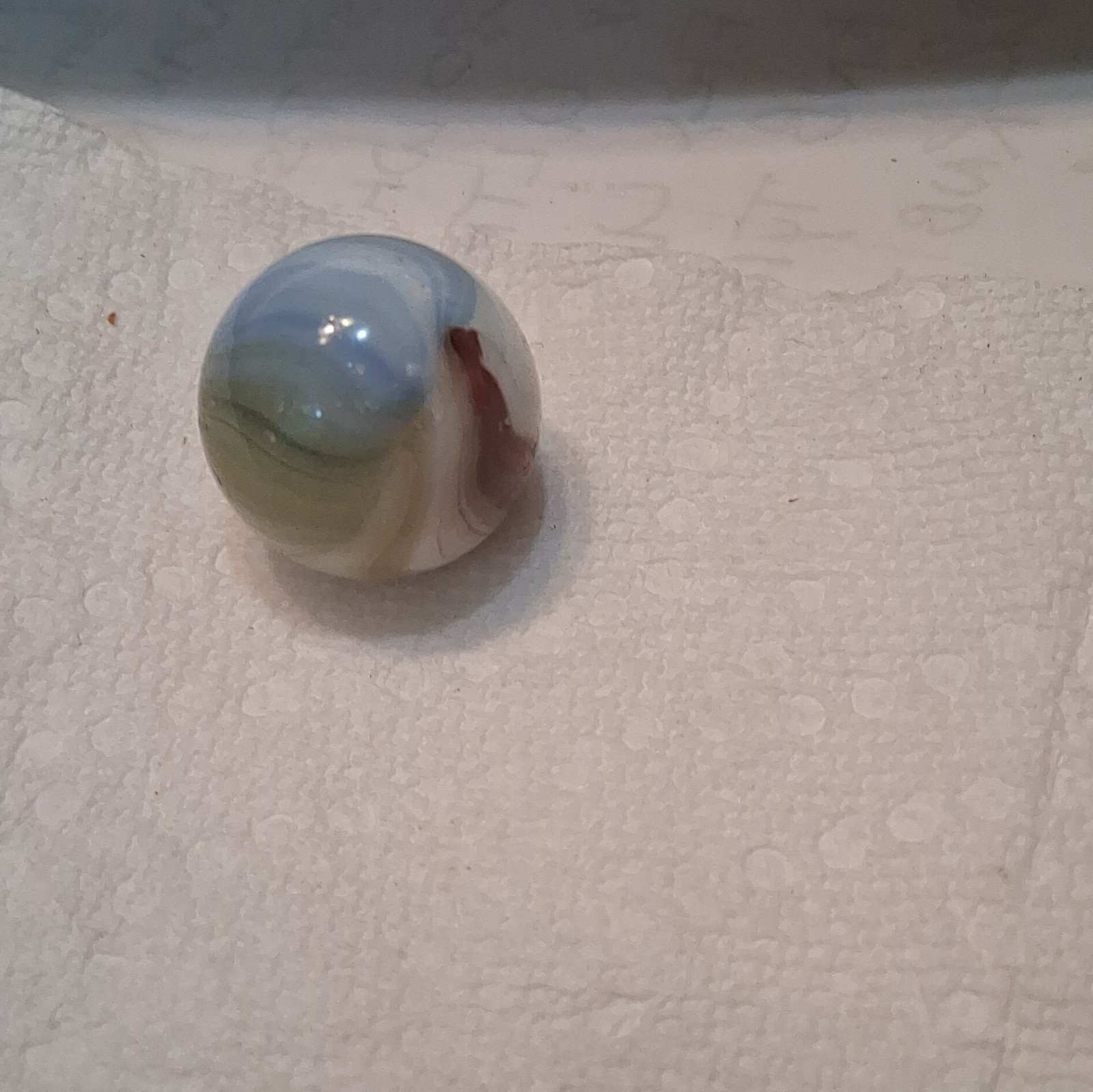 Single Swirl Pattern Glass Toy Marble Blue Green White Red Collector Display