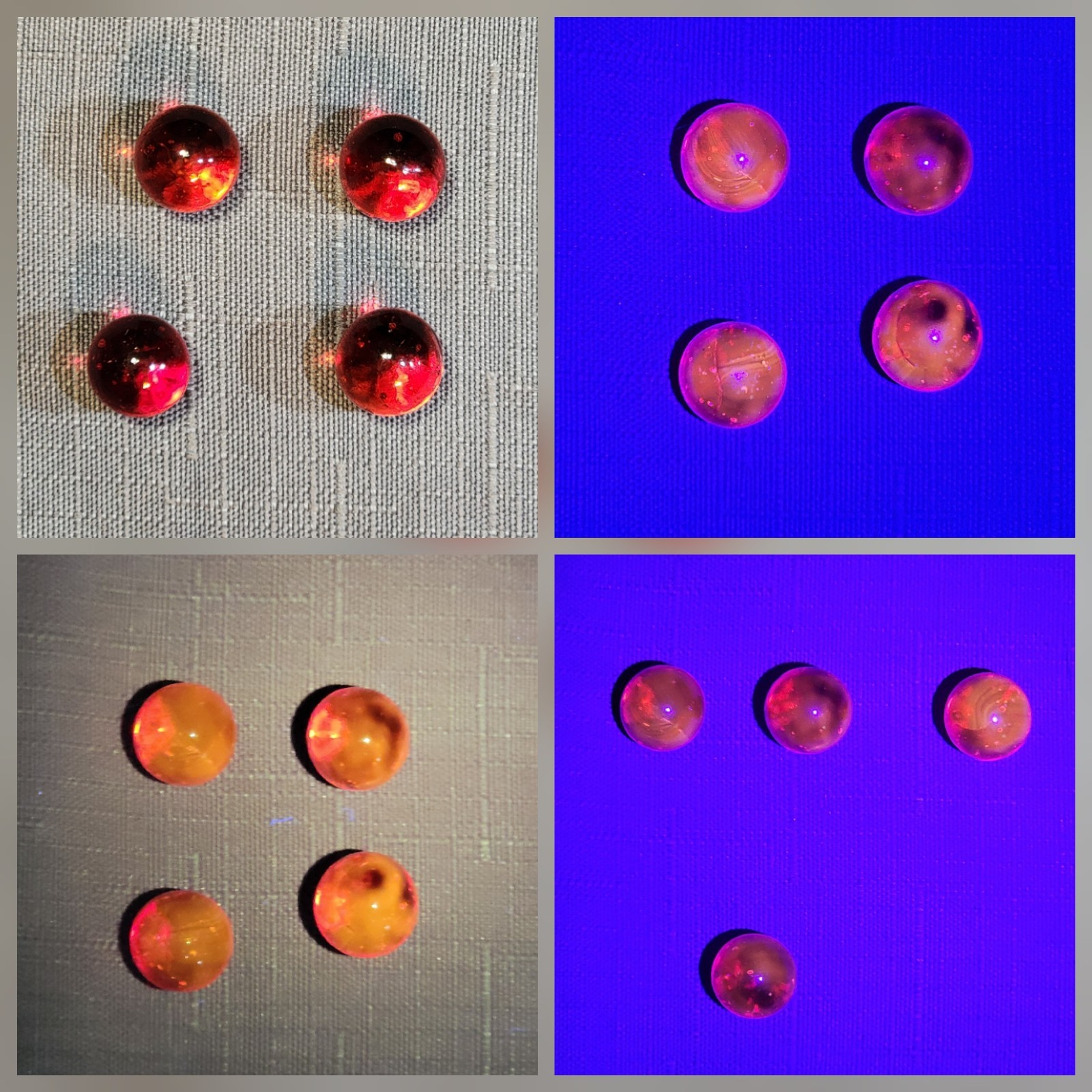 12 Vtg UV Reactive Marbles|Uranium|Cadmium|Cherry Red|Classic Mixed Lot + Stand