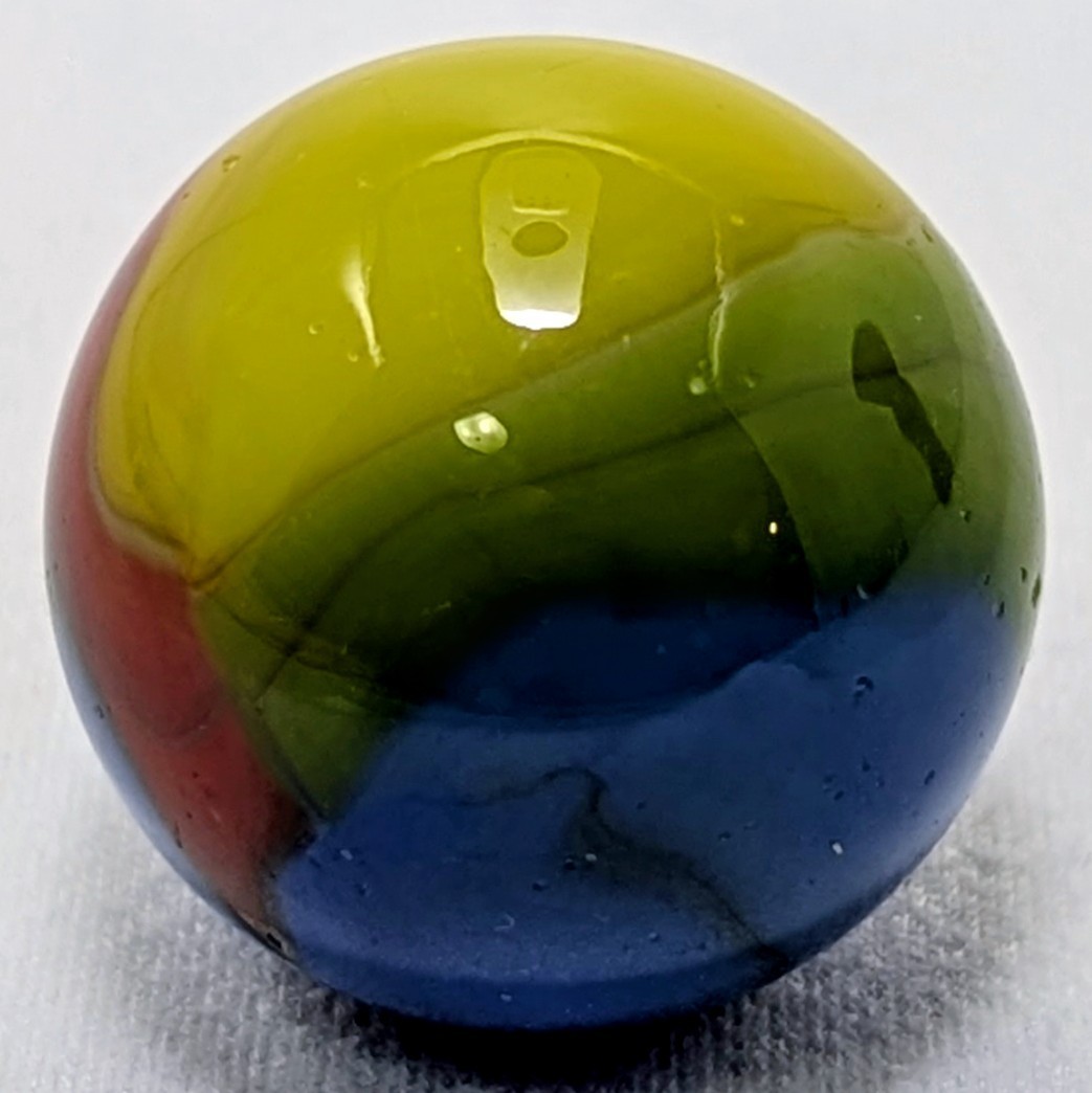 Vintage Vitro Agate Parrot Marble 23.03 mm Wet Mint; Oxblood,Blue, Green Yellow