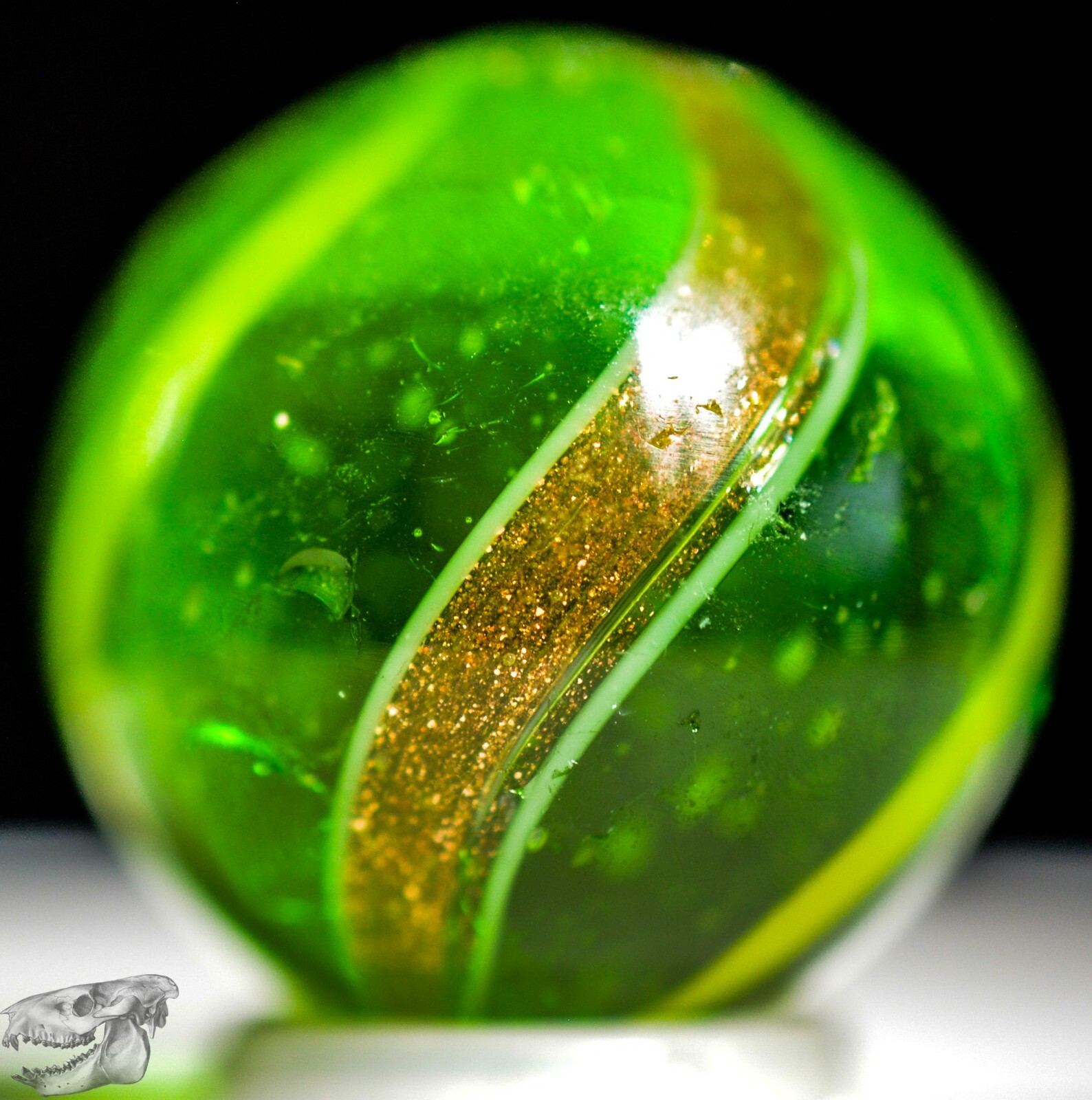 Handmade Banded Lutz Marble, Mint Green Glass 3/4 in, Near Mint, Polished, S1287