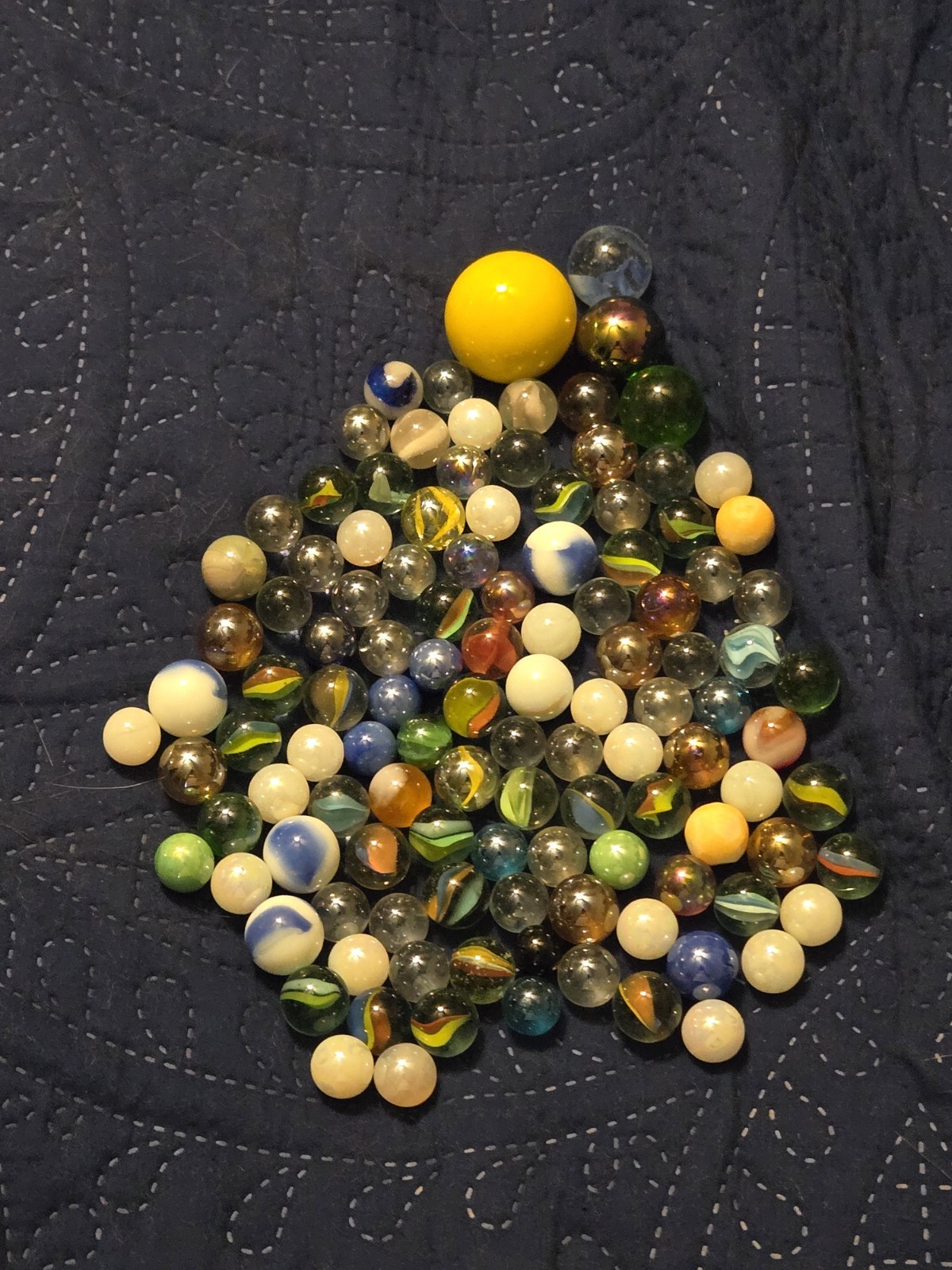 HUGE Lot 118 VINTAGE Marbles Mixed Sizes, Large 35mm + Ball Mason Jar
