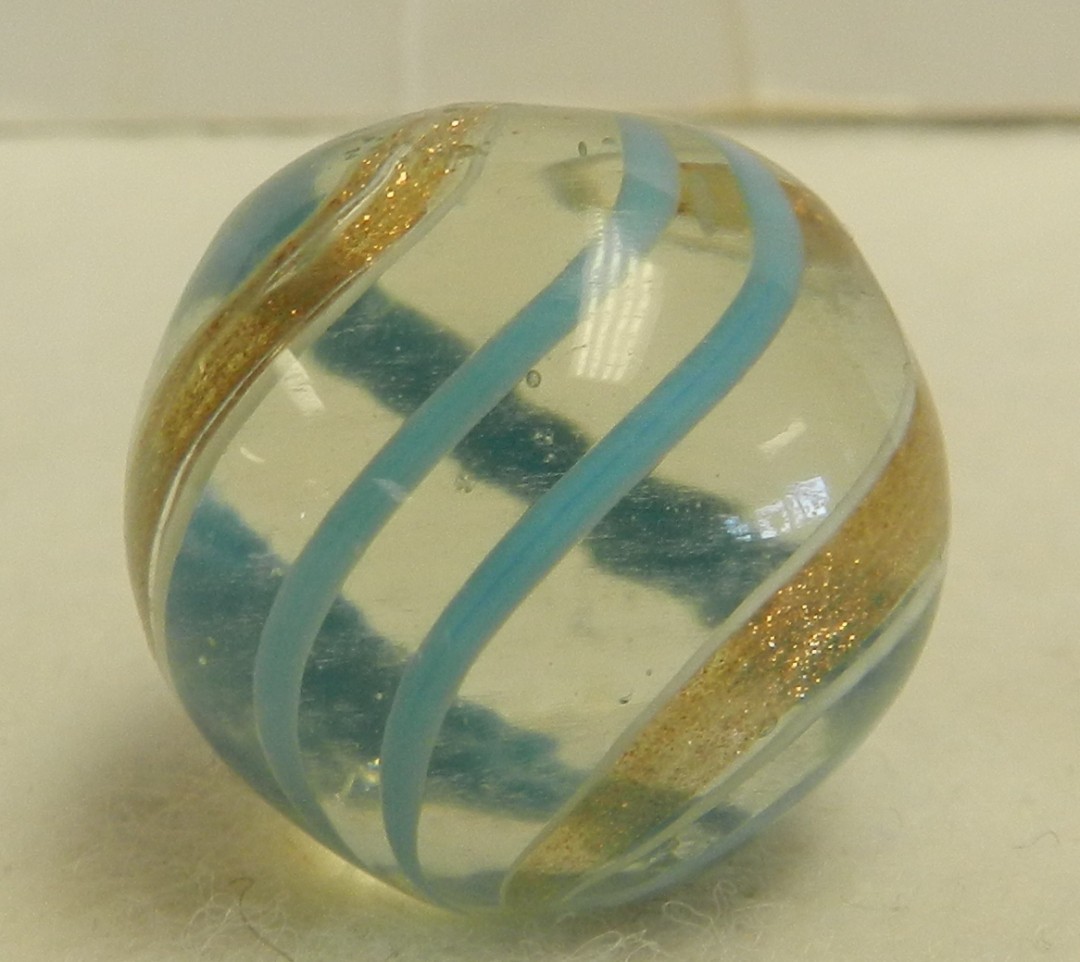 #20613m Large .91 Inches Vintage German Handmade Clear Glass Banded Lutz Marble