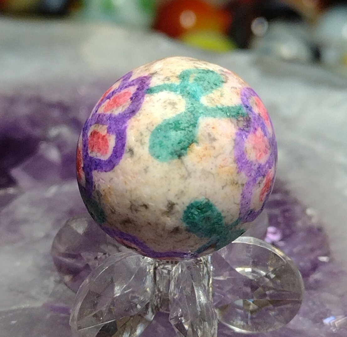 .72″ PRETTY FLOWERS-HAND PAINTED MARBLES – NM LOOK