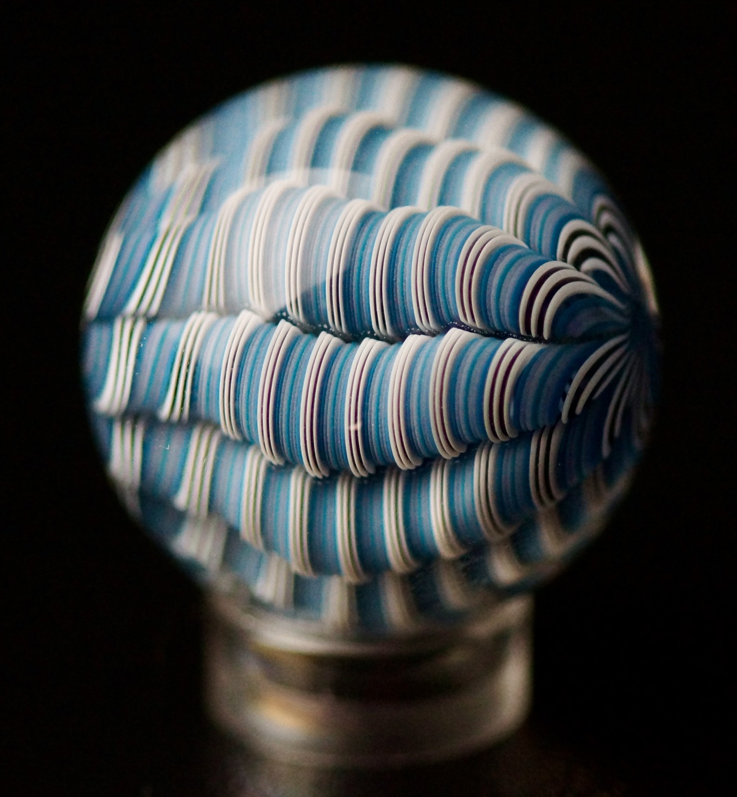 Bryan Trillas Glass Marble/ Filigrana Cane/ Blues, White & Black/ 1.1 inch