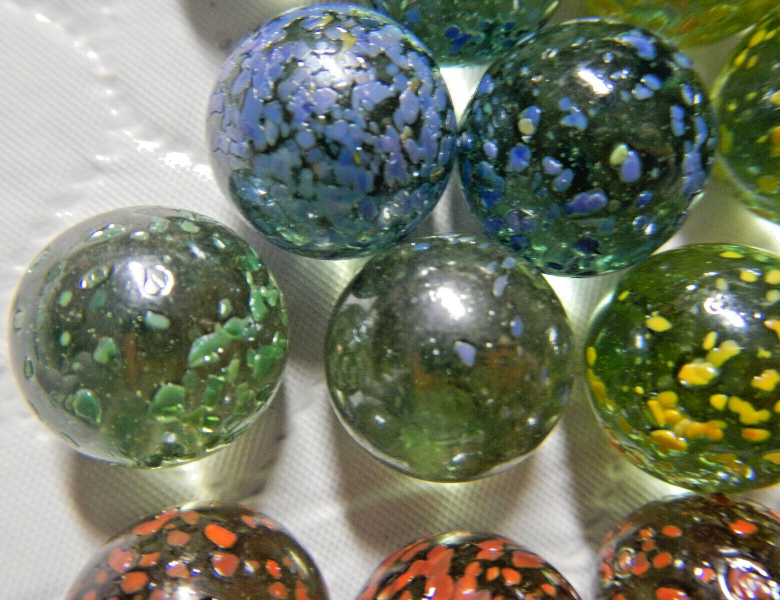 Vintage Lot of Glass Marbles Confetti Speckled Divot 35 Total, 1 Large Shooter