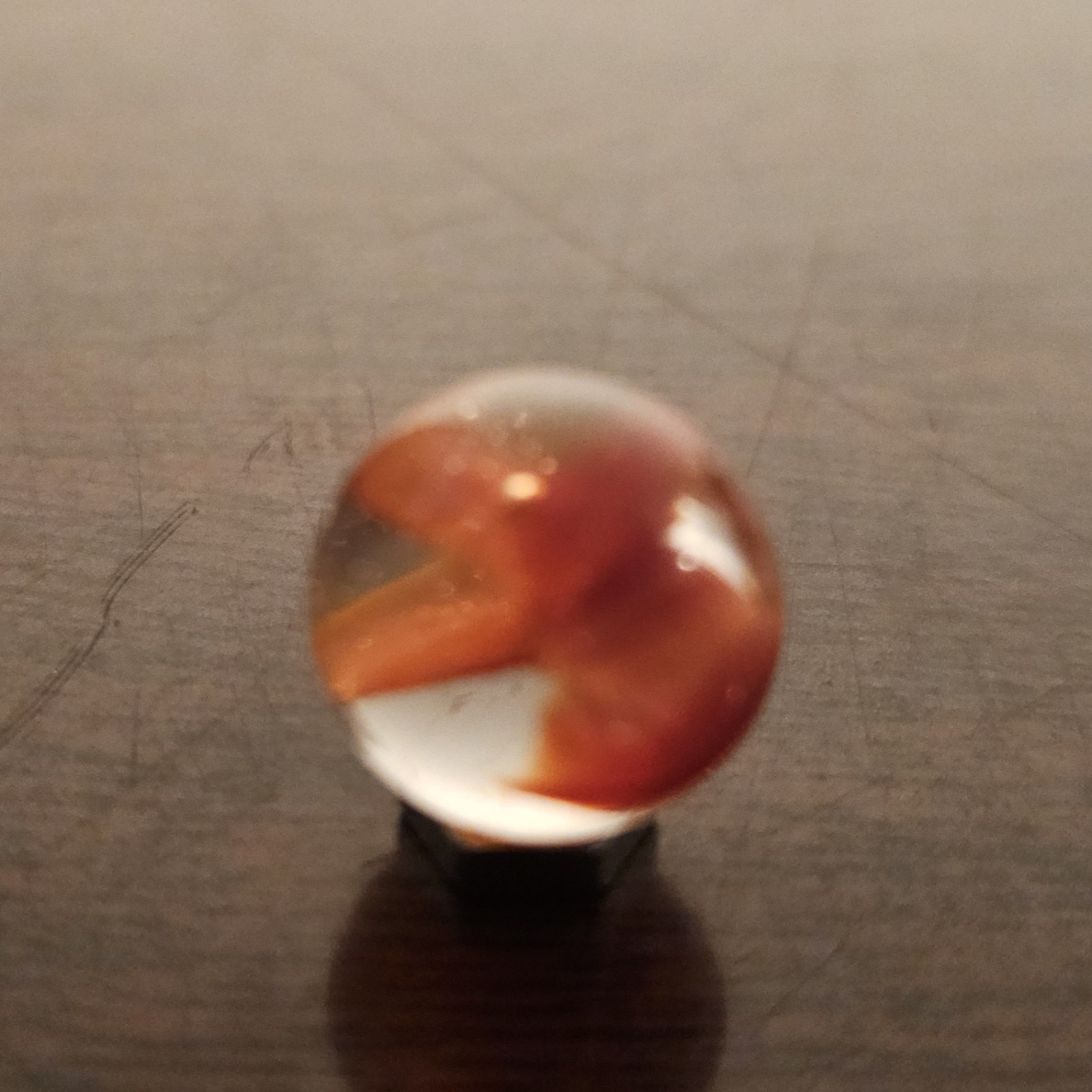 C E Bogard Orange 4- Lobe Floppy Cats Eye Clear Glass .593 Marble