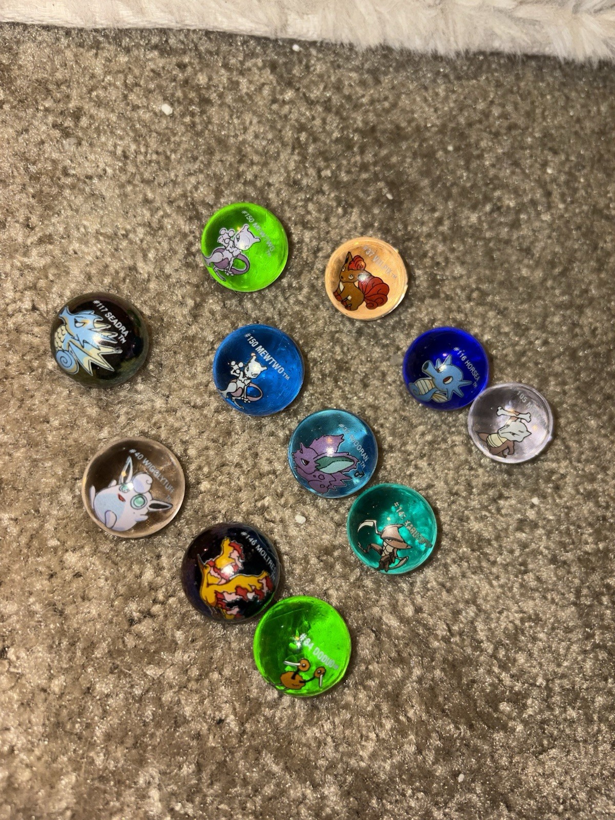 Pokemon Logo Printed Glass Toy Marbles Lot of 11 Assorted Colors 1999